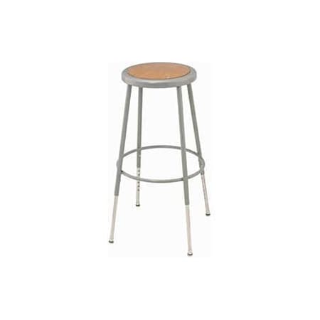 Global Industrial Steel Shop Stool w/Round hardwood Seat/24-33 ht. adj. Gray 688306
